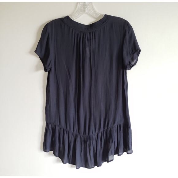 NWT Ro & De Navy Ruffle Tie Neck Top - Picture 4 of 6